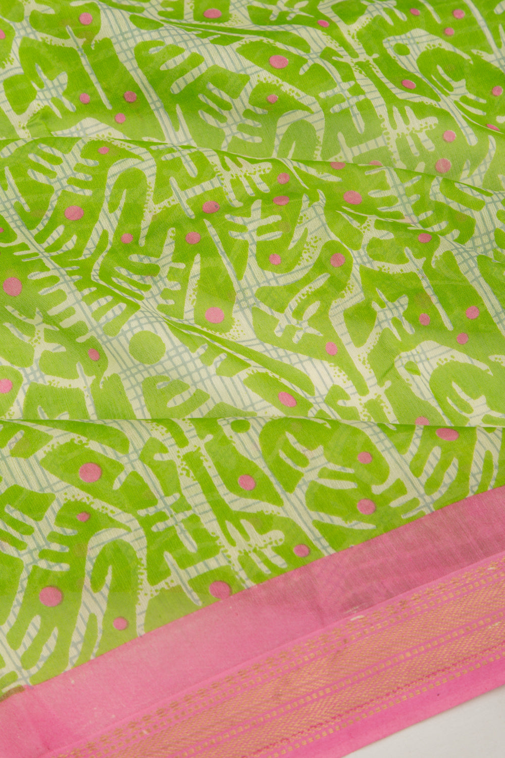 Chanderi Silk Batik Printed Green Saree