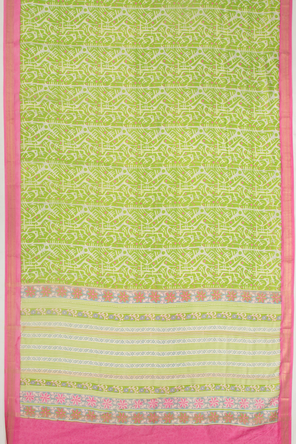 Chanderi Silk Batik Printed Green Saree