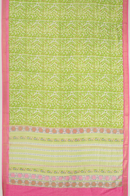 Chanderi Silk Batik Printed Green Saree