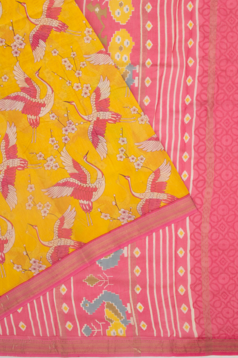 Chanderi Silk Batik Printed Yellow Saree