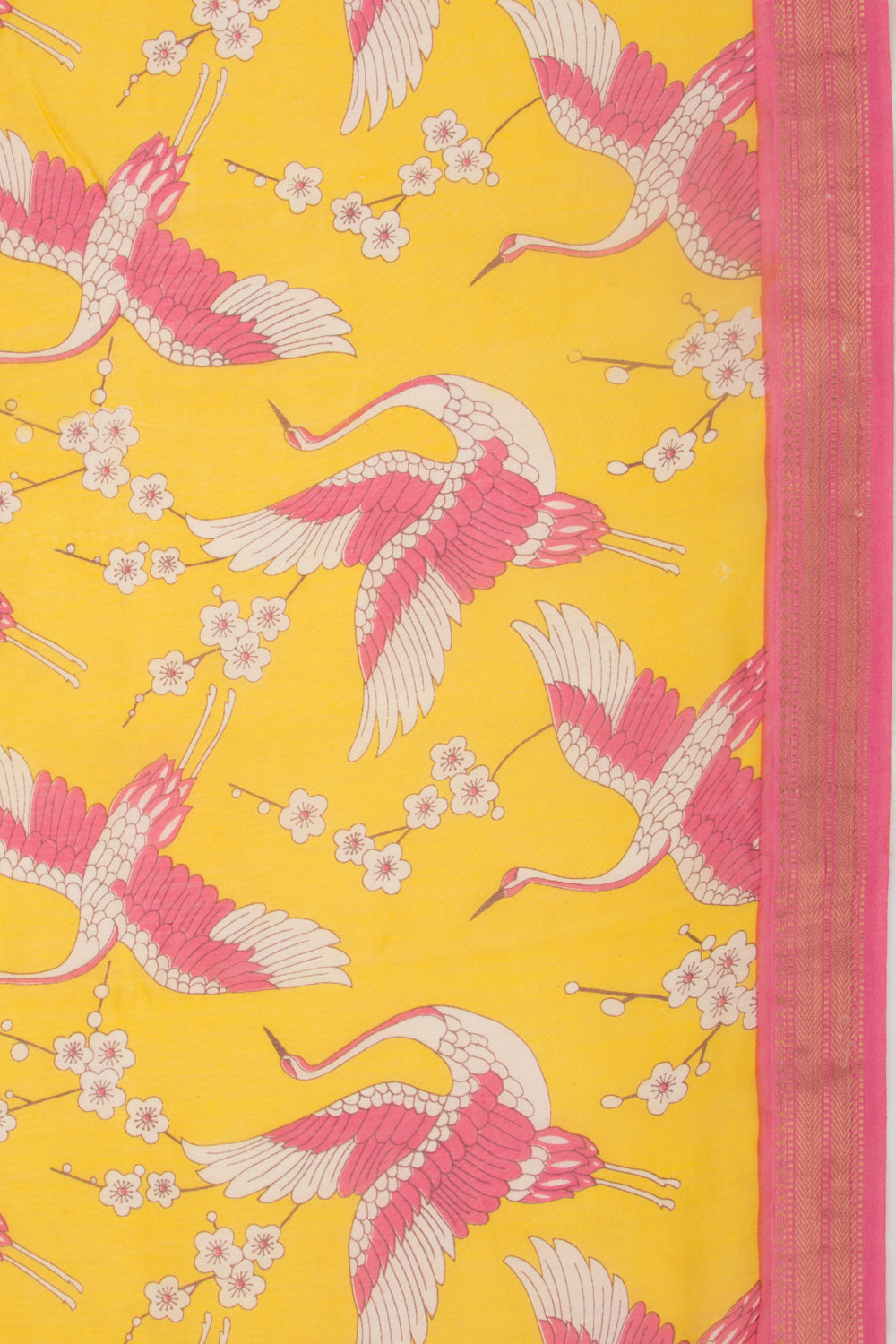 Chanderi Silk Batik Printed Yellow Saree