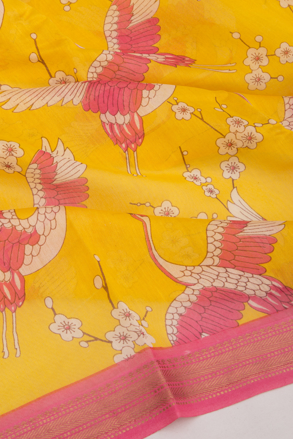 Chanderi Silk Batik Printed Yellow Saree