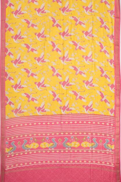 Chanderi Silk Batik Printed Yellow Saree