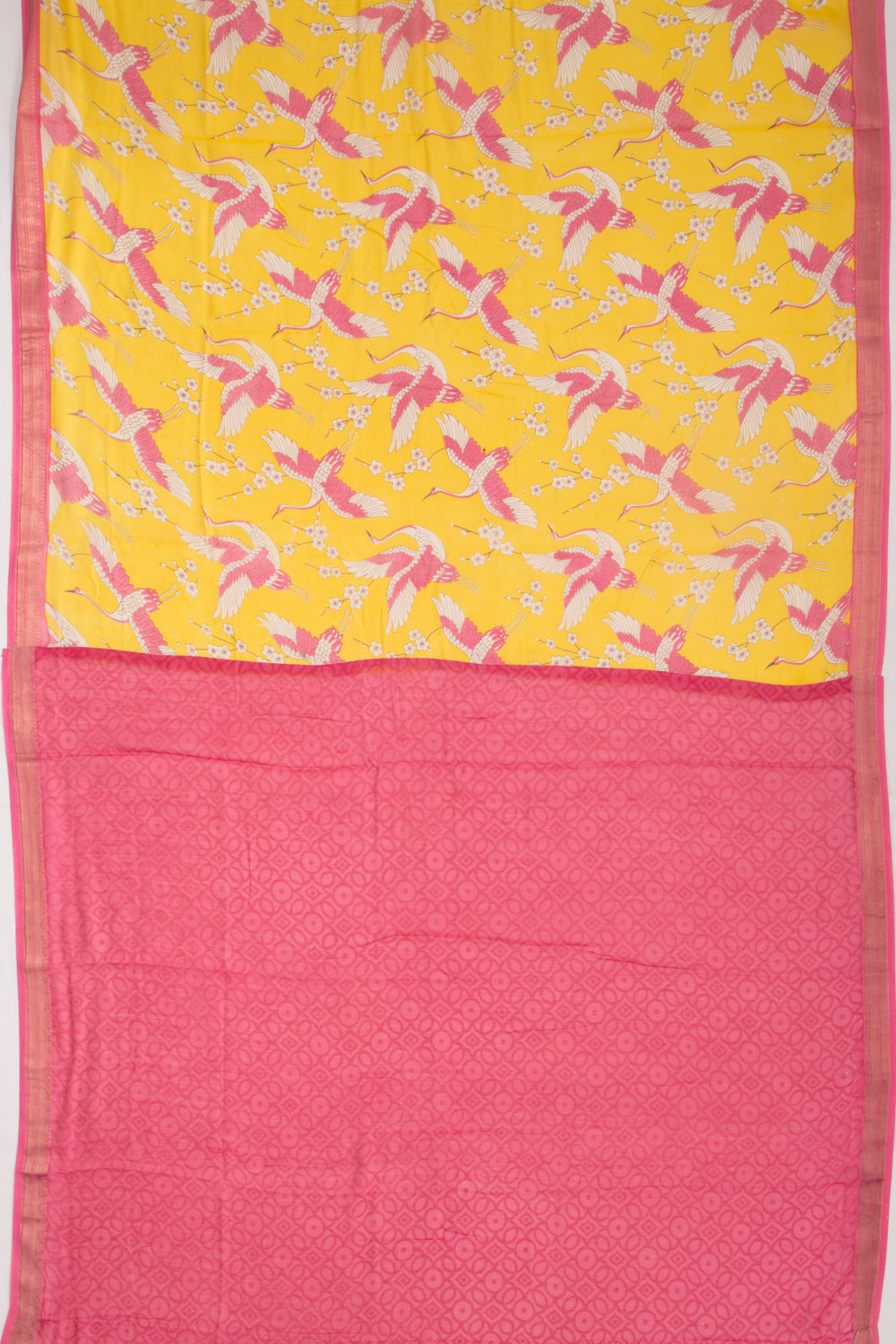 Chanderi Silk Batik Printed Yellow Saree