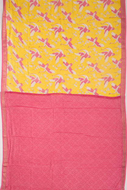 Chanderi Silk Batik Printed Yellow Saree