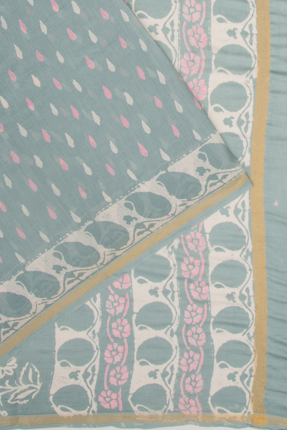 Chanderi Silk Batik Printed Elephant Grey Saree