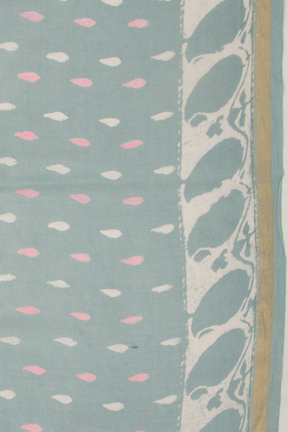 Chanderi Silk Batik Printed Elephant Grey Saree