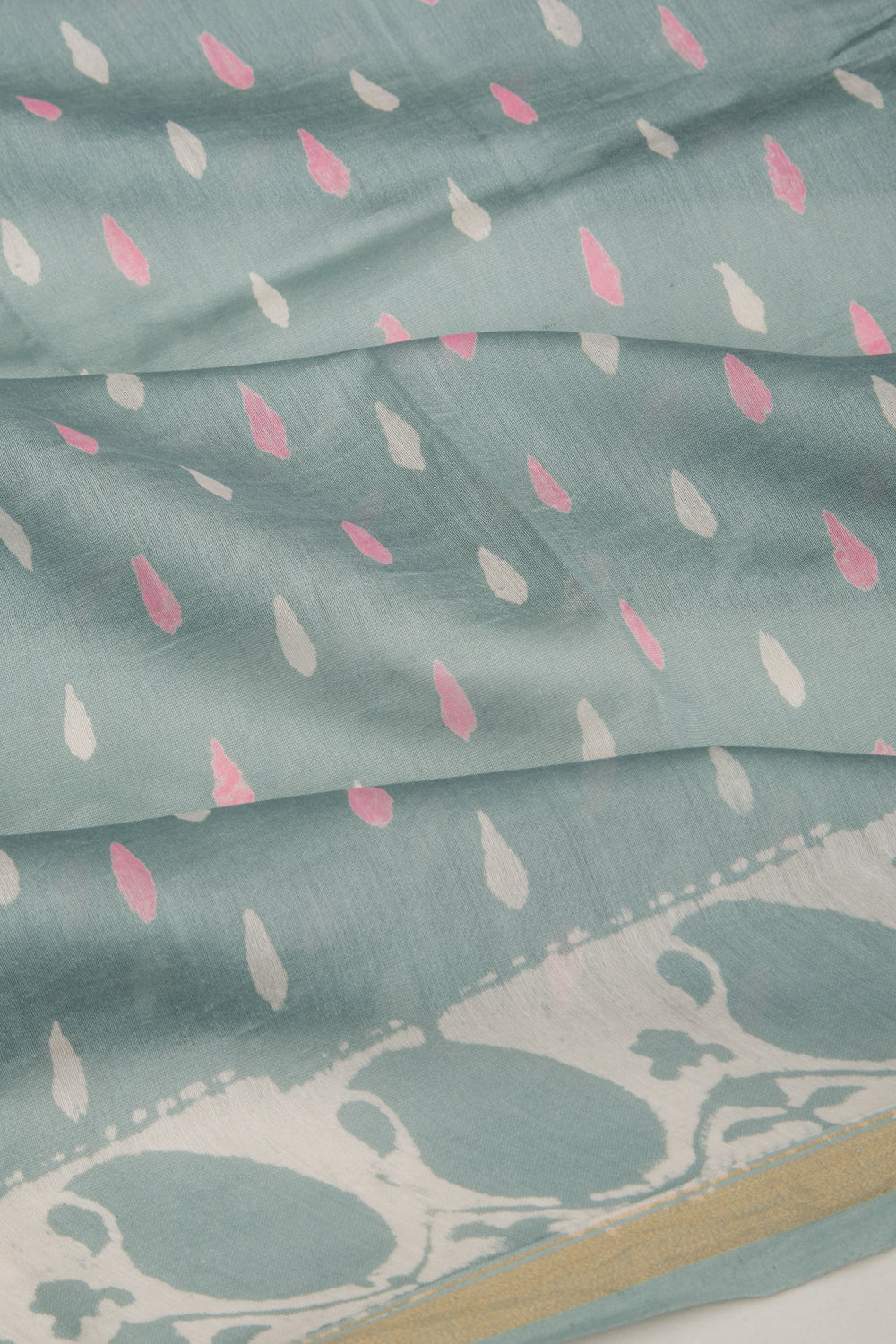 Chanderi Silk Batik Printed Elephant Grey Saree