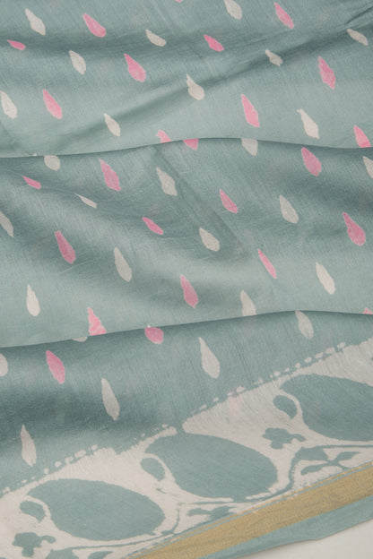 Chanderi Silk Batik Printed Elephant Grey Saree