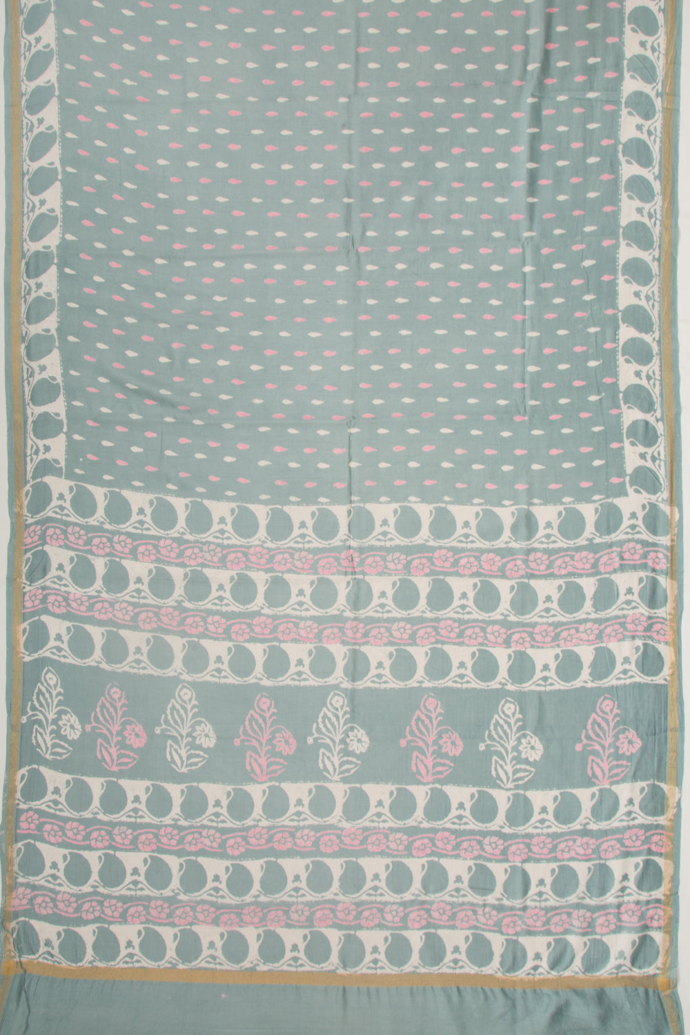 Chanderi Silk Batik Printed Elephant Grey Saree