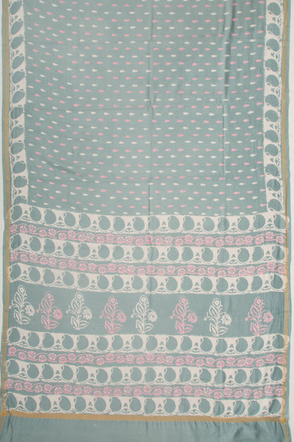 Chanderi Silk Batik Printed Elephant Grey Saree