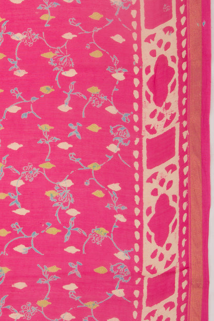 Chanderi Silk Batik Printed Pink Saree