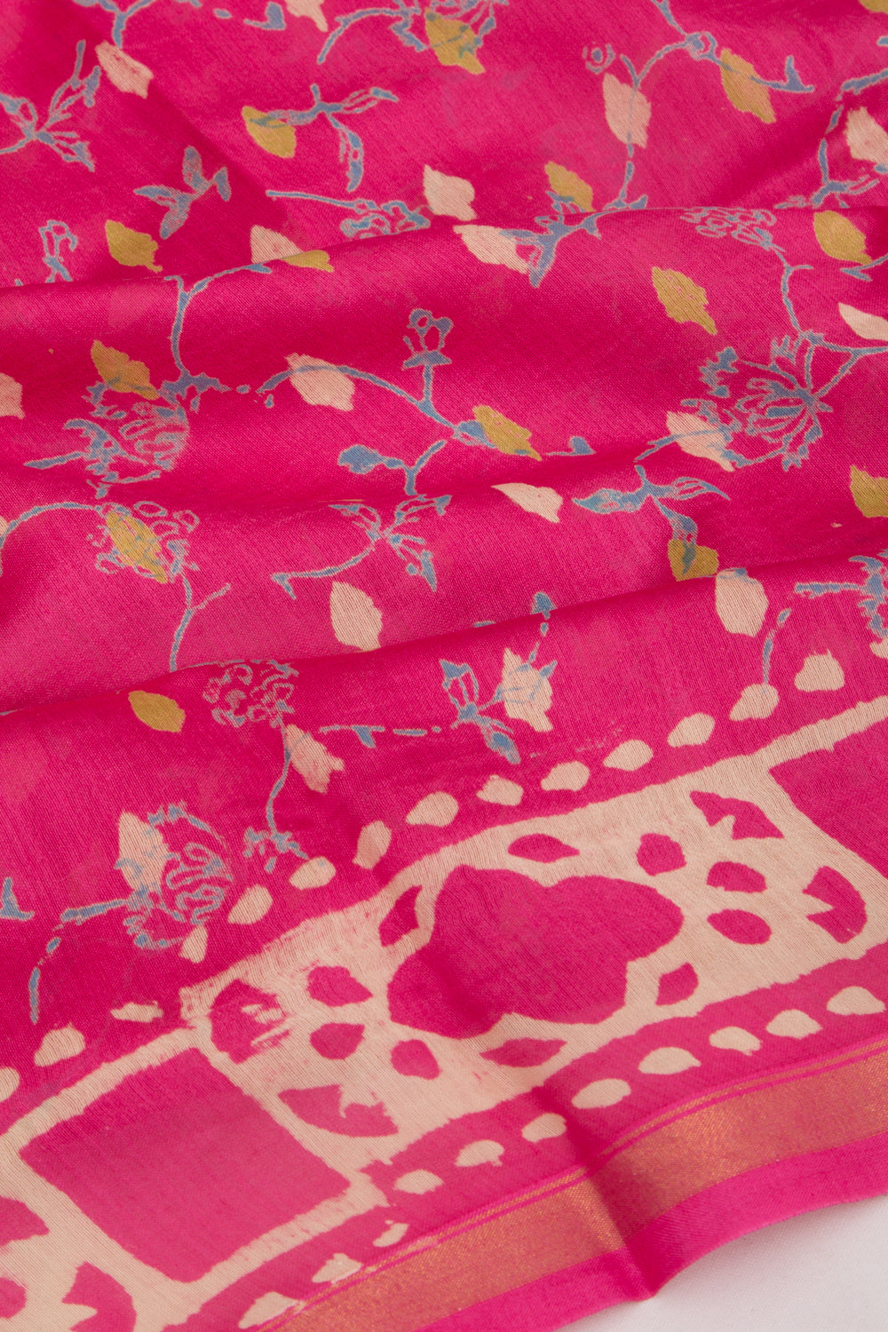 Chanderi Silk Batik Printed Pink Saree