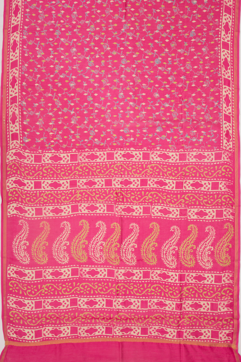 Chanderi Silk Batik Printed Pink Saree