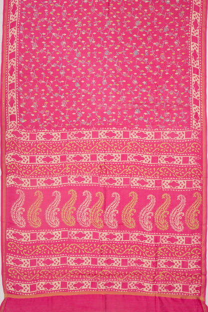 Chanderi Silk Batik Printed Pink Saree