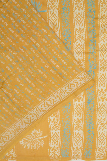 Chanderi Silk Batik Printed Mustard Yellow Saree