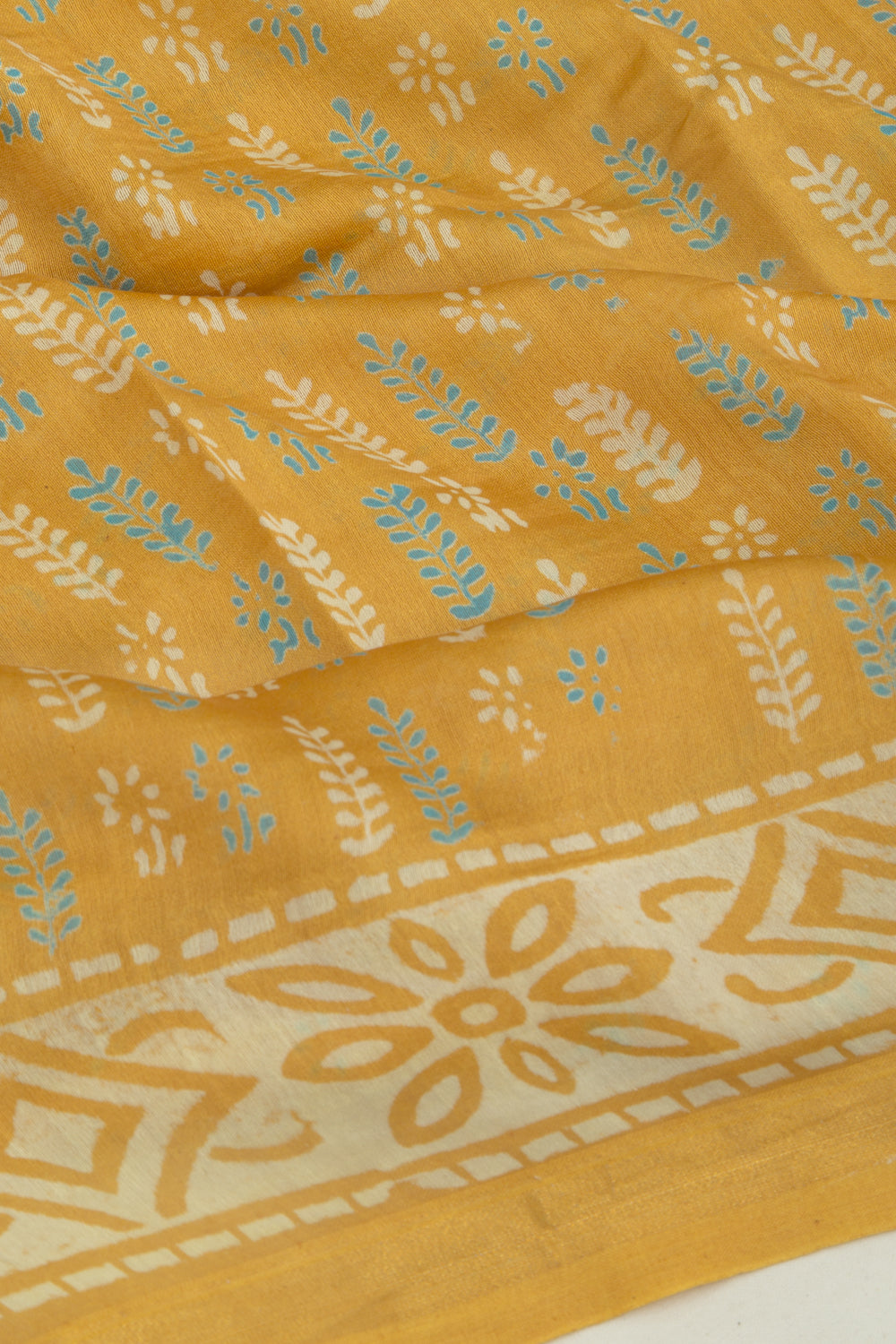 Chanderi Silk Batik Printed Mustard Yellow Saree