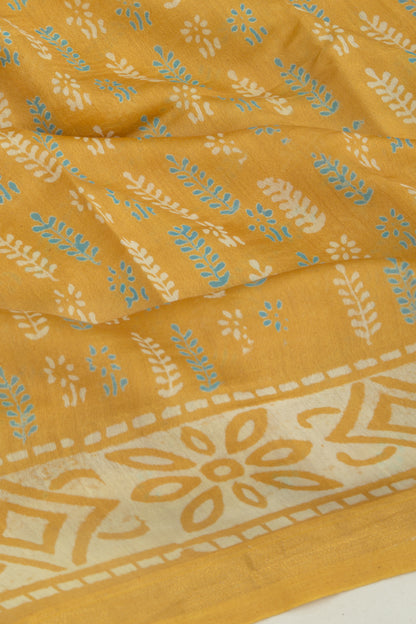 Chanderi Silk Batik Printed Mustard Yellow Saree