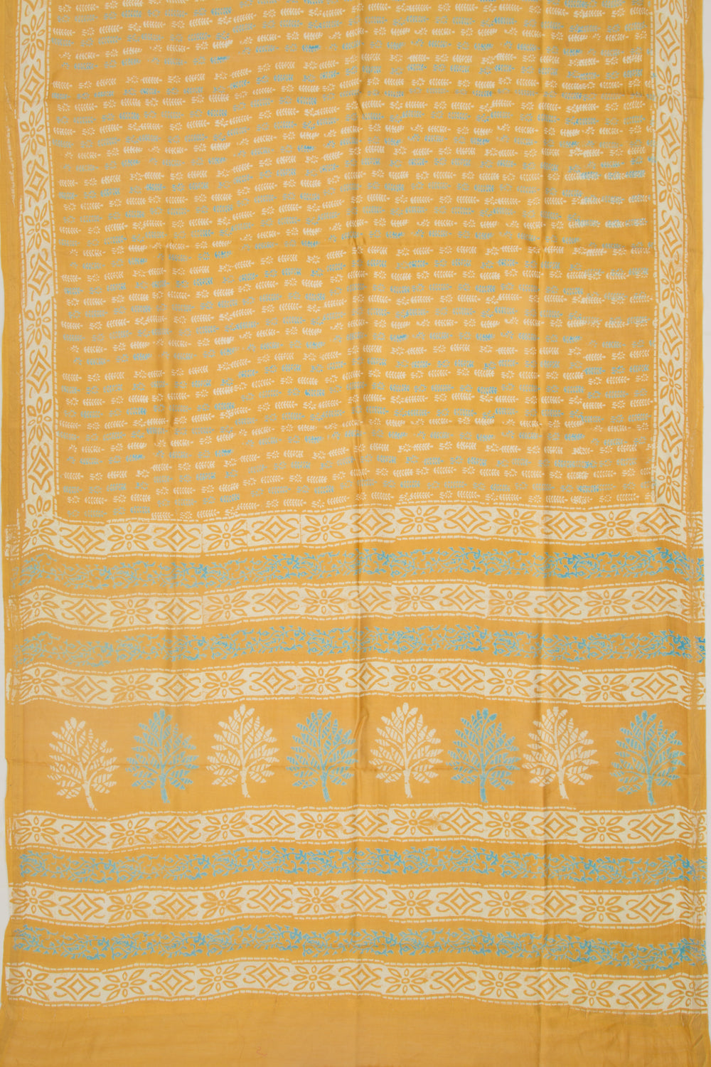 Chanderi Silk Batik Printed Mustard Yellow Saree
