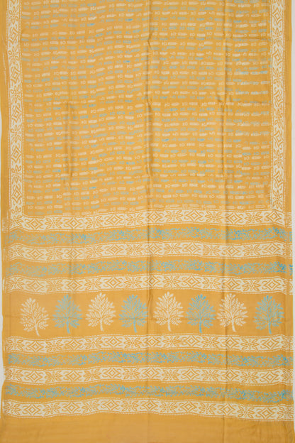 Chanderi Silk Batik Printed Mustard Yellow Saree