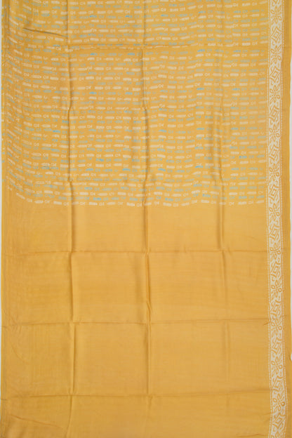 Chanderi Silk Batik Printed Mustard Yellow Saree
