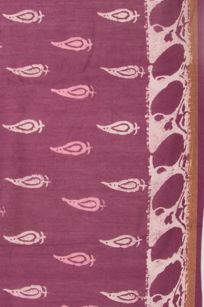 Chanderi Silk Batik Printed Burgundy Saree