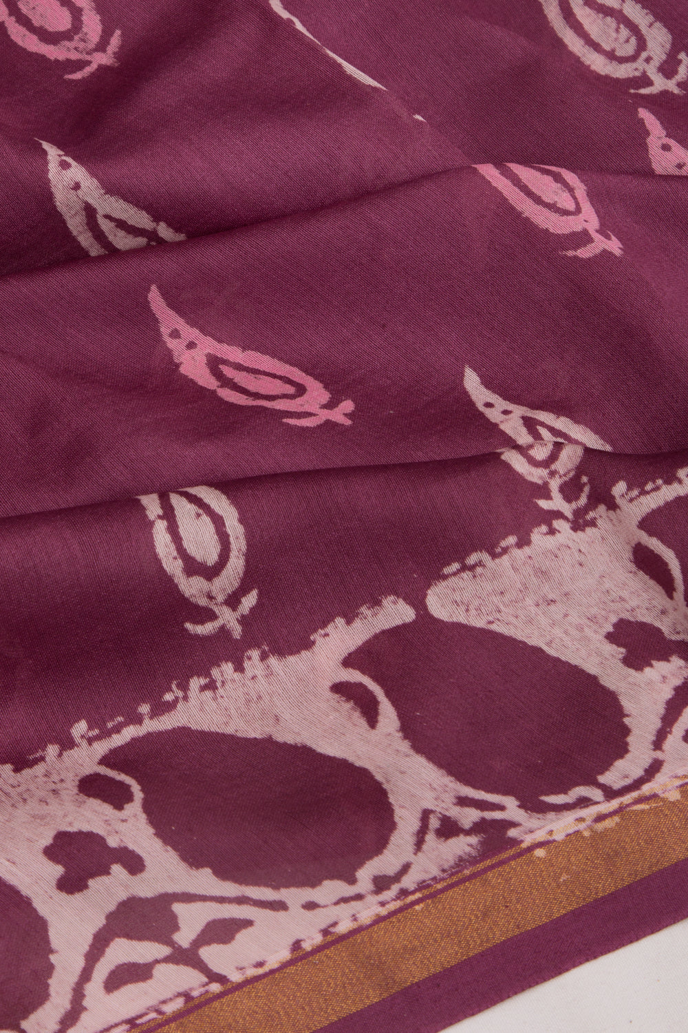 Chanderi Silk Batik Printed Burgundy Saree