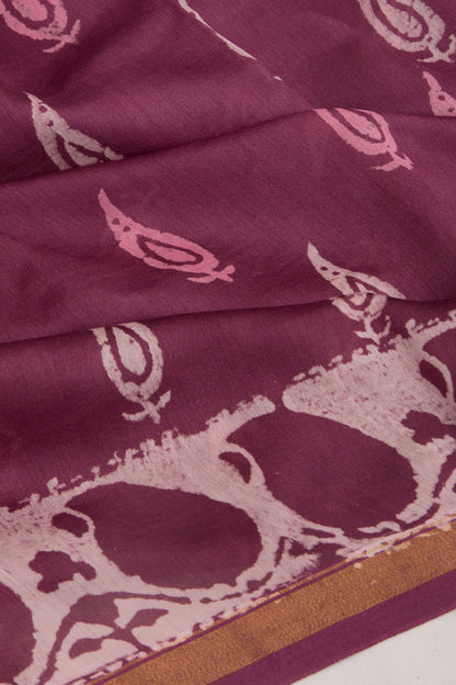 Chanderi Silk Batik Printed Burgundy Saree