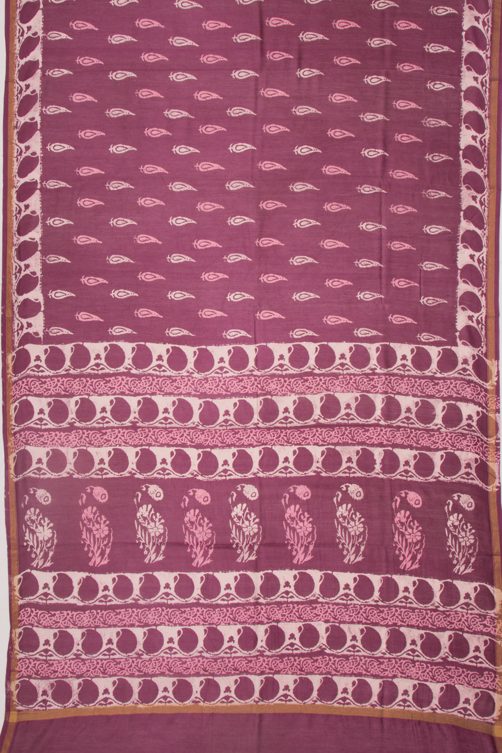 Chanderi Silk Batik Printed Burgundy Saree