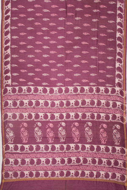 Chanderi Silk Batik Printed Burgundy Saree