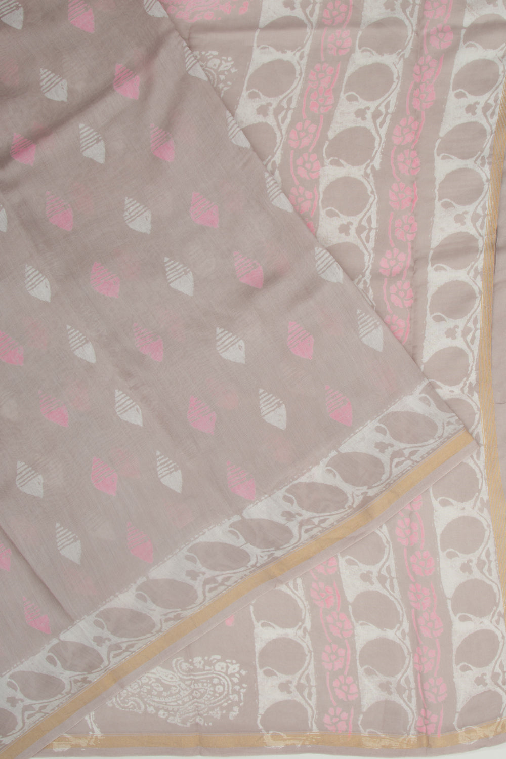 Chanderi Silk Batik Printed Grey Saree