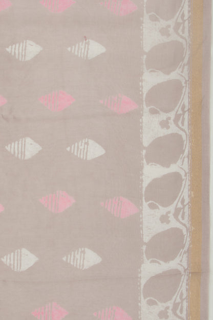 Chanderi Silk Batik Printed Grey Saree