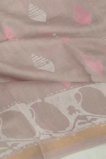 Chanderi Silk Batik Printed Grey Saree