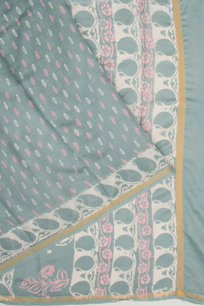 Chanderi Silk Batik Printed Pastel Blue Saree