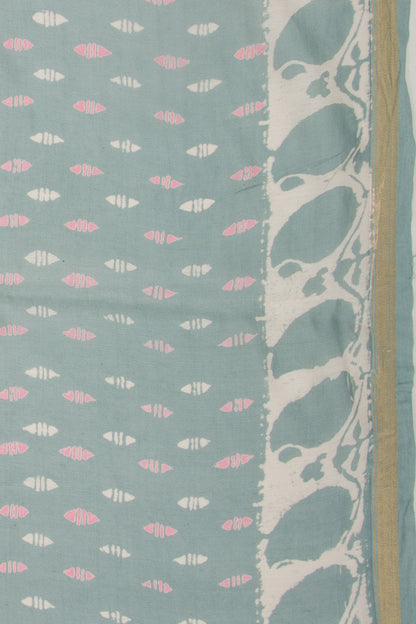 Chanderi Silk Batik Printed Pastel Blue Saree