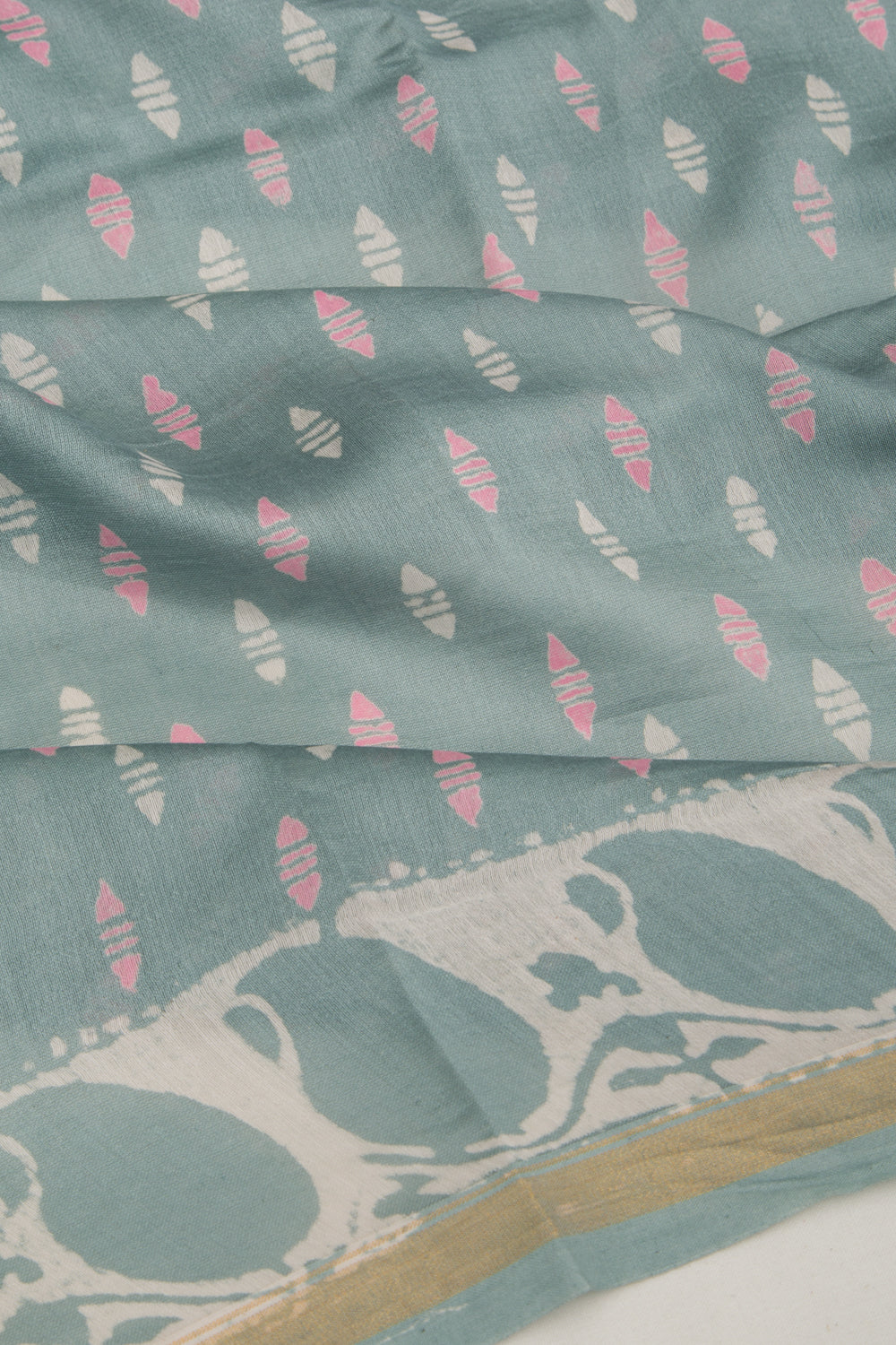 Chanderi Silk Batik Printed Pastel Blue Saree
