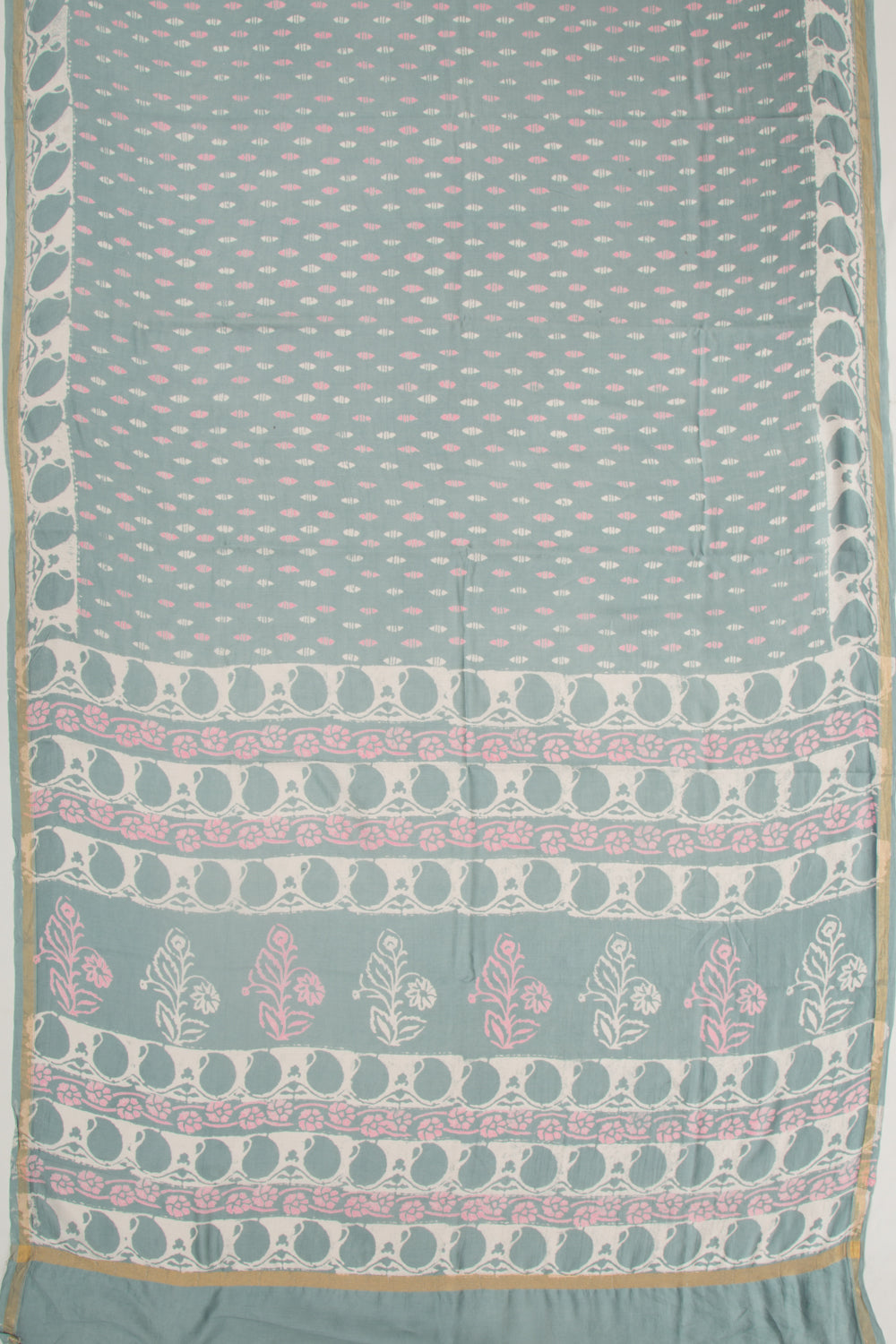 Chanderi Silk Batik Printed Pastel Blue Saree