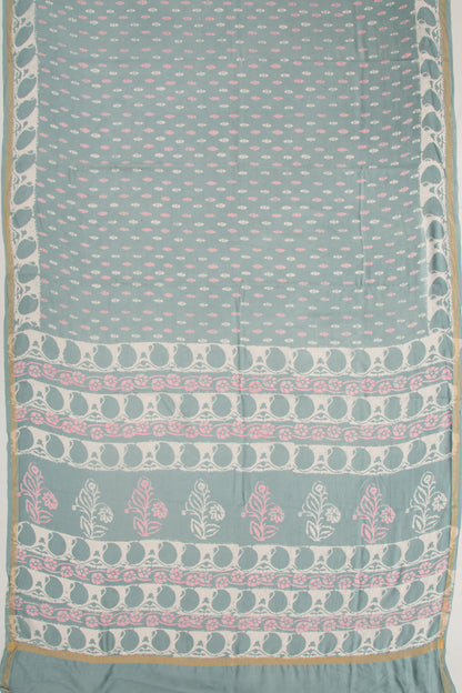 Chanderi Silk Batik Printed Pastel Blue Saree