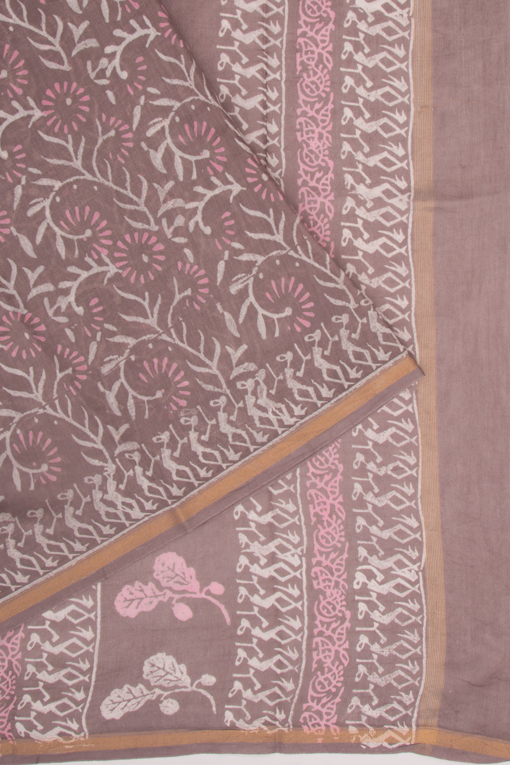 Chanderi Silk Batik Printed Snuff Saree