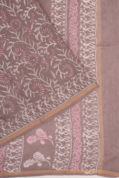 Chanderi Silk Batik Printed Snuff Saree