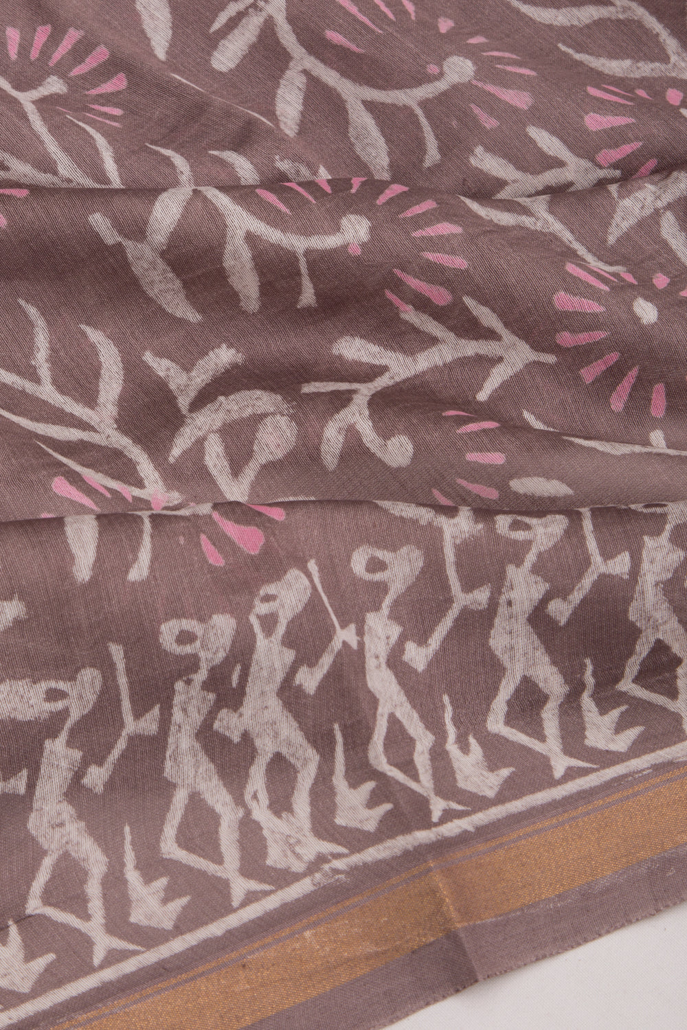 Chanderi Silk Batik Printed Snuff Saree