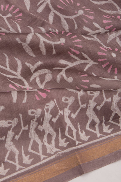 Chanderi Silk Batik Printed Snuff Saree