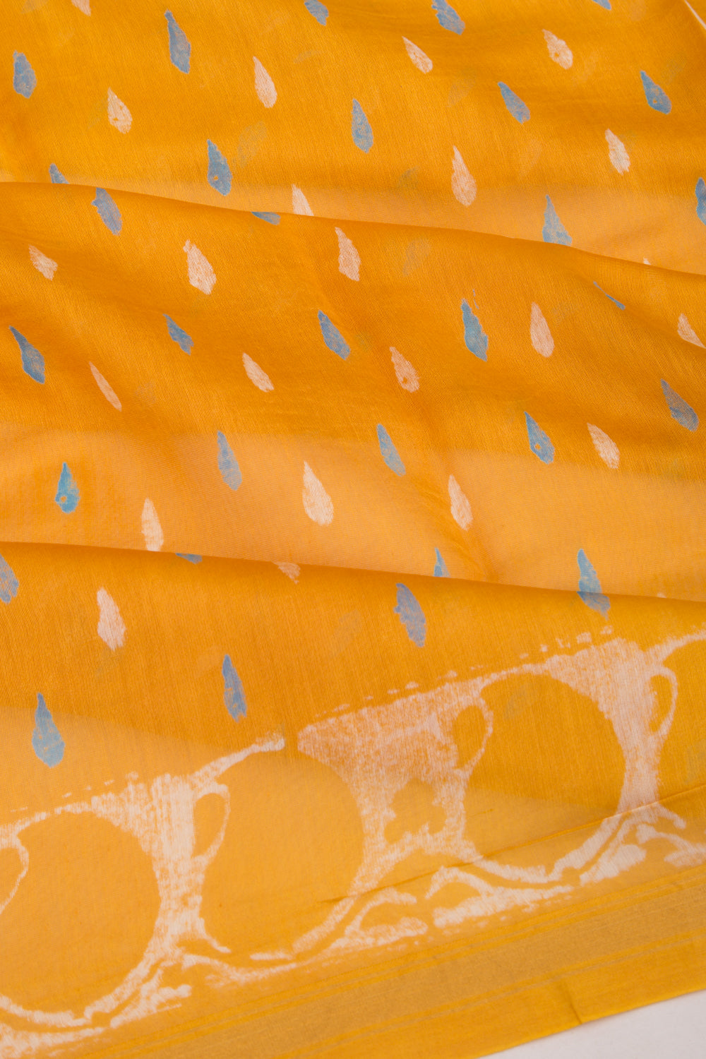 Chanderi Silk Batik Printed Yellow Saree