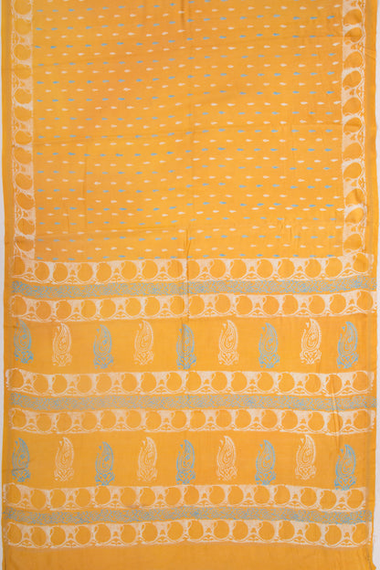 Chanderi Silk Batik Printed Yellow Saree