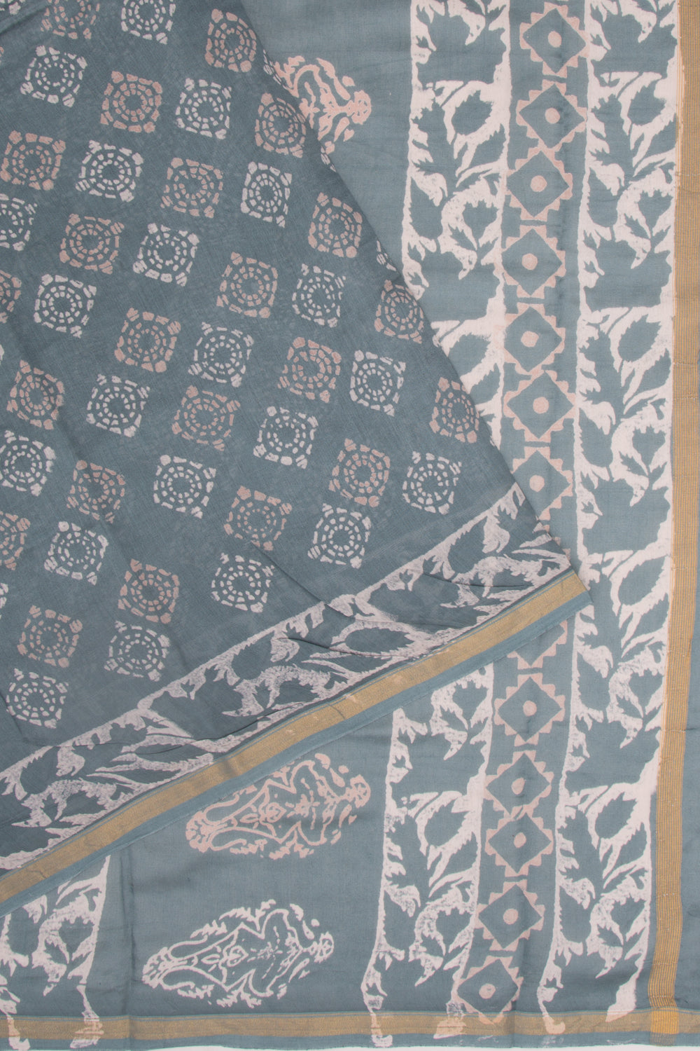 Chanderi Silk Batik Printed Grey Saree