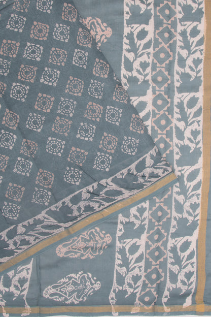 Chanderi Silk Batik Printed Grey Saree