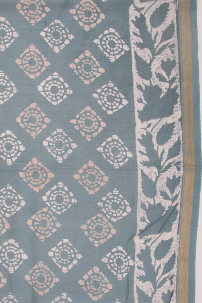 Chanderi Silk Batik Printed Grey Saree