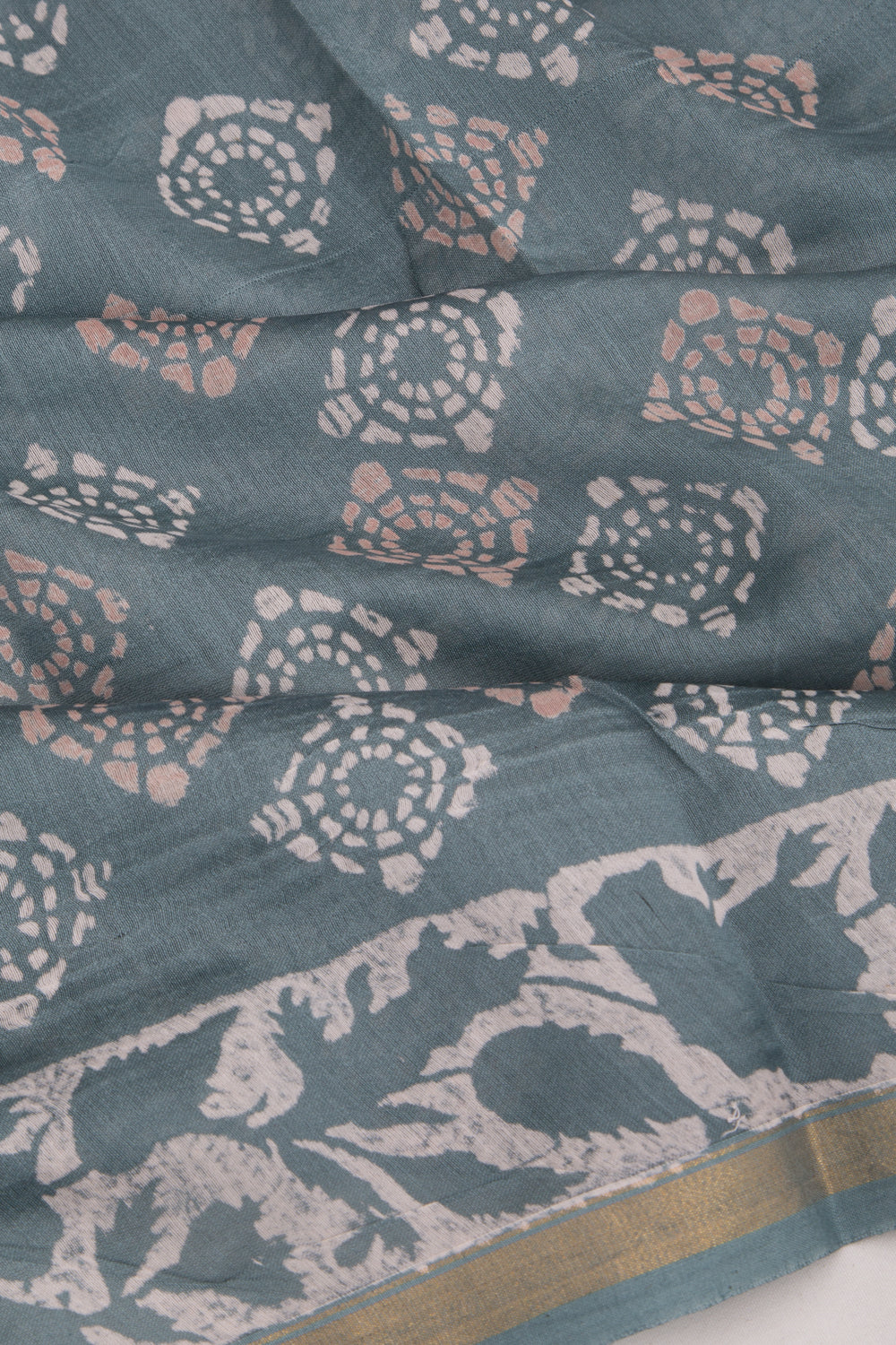 Chanderi Silk Batik Printed Grey Saree