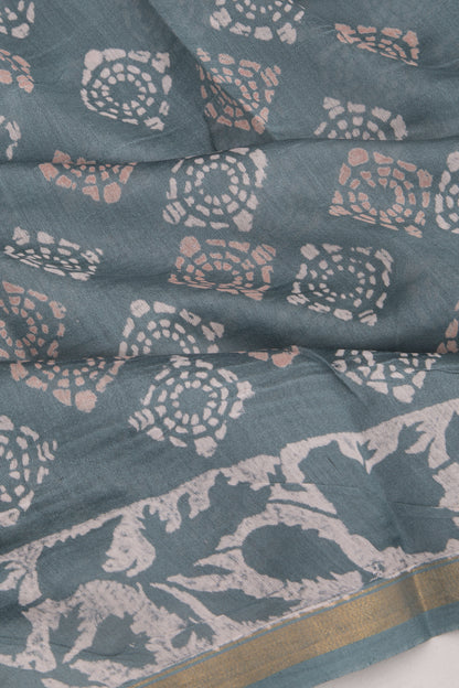 Chanderi Silk Batik Printed Grey Saree