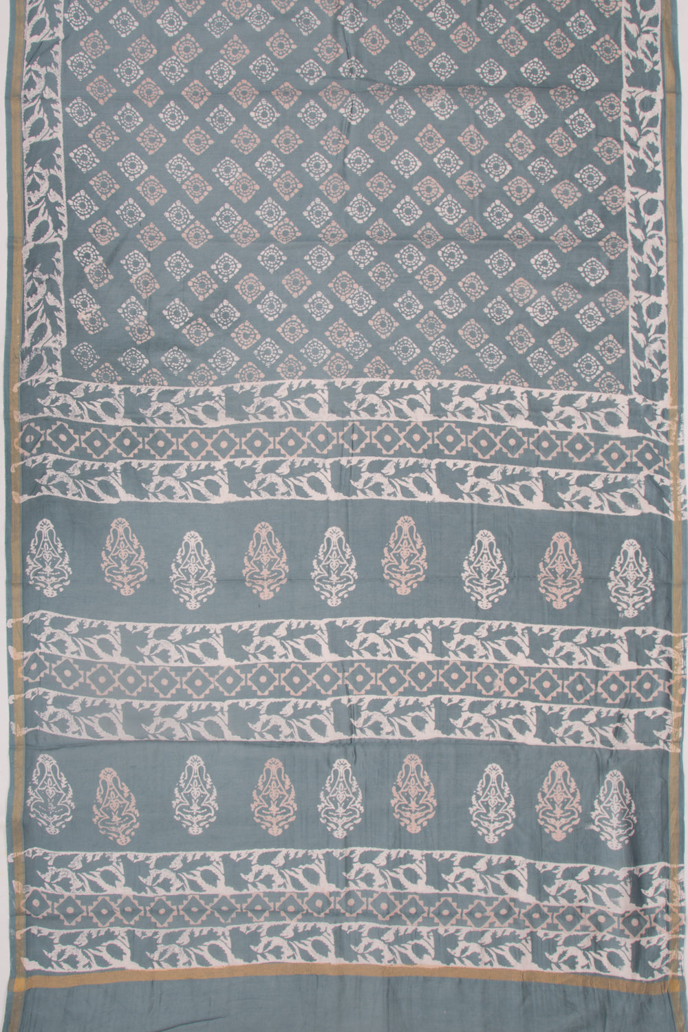 Chanderi Silk Batik Printed Grey Saree